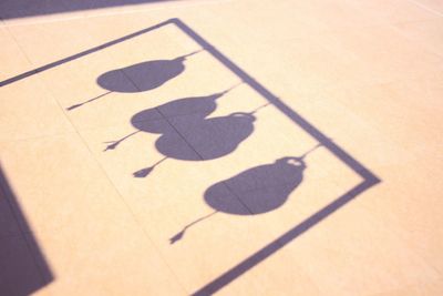 High angle view of shadow on tiled floor
