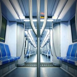 Interior of empty subway train