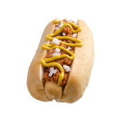 Close-up of hot dog against white background