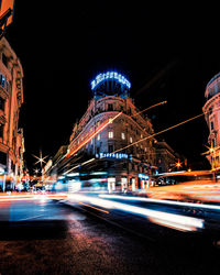 Light trails on road at night