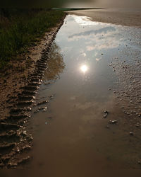 High angle view of puddle on beach