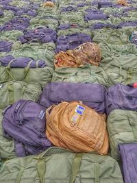 High angle view of messy sleeping on bed