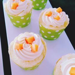 Close-up of homemade cupcakes with copy space