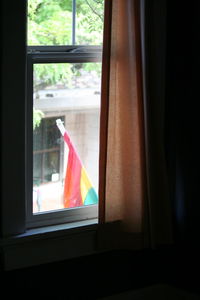 Close-up of multi colored glass window at home