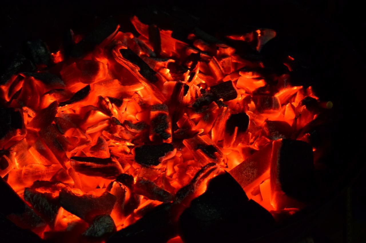 close-up, burning, nature, red, outdoors, petal, beauty in nature, full frame, flower head, freshness, campfire, black background, bloom, fragility, vibrant color