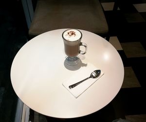 High angle view of coffee cup on table