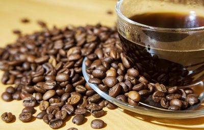 Close-up of coffee beans on table