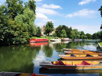 Moored boats on river