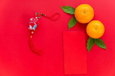 High angle view of orange fruits