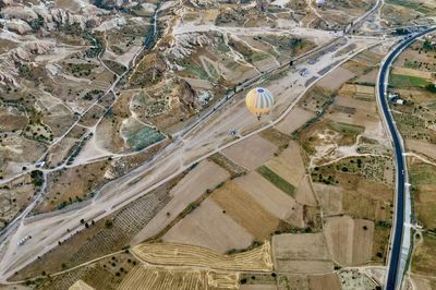 Famous hotair balloons at kapadokya. view from the cabin in the air