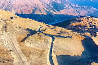 High angle view of snowcapped mountains