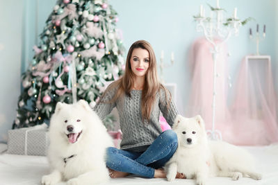 Portrait of woman with dog