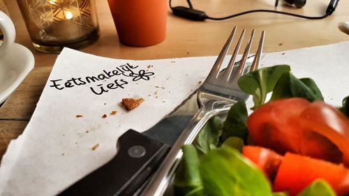 High angle view of vegetables on table