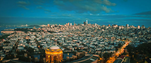High angle view of cityscape against sky,the city of san francisco.  