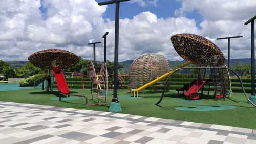 Traditional windmill against sky