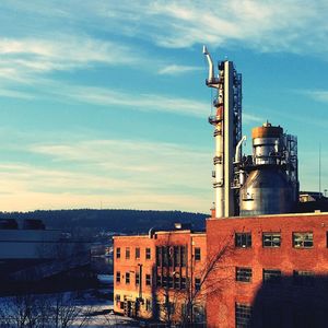 View of harbor at sunset