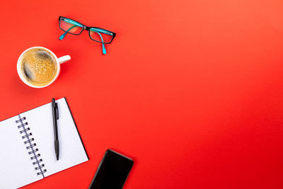 High angle view of coffee cup on table