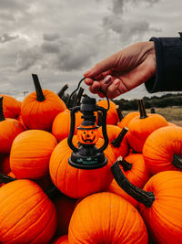 Full frame shot of pumpkins on barbecue grill