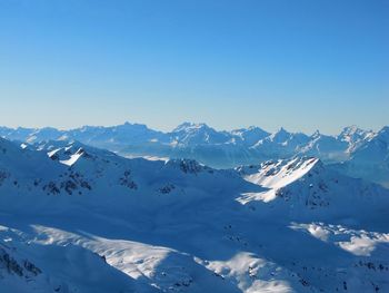 Scenic view of snowcapped mountains against sky