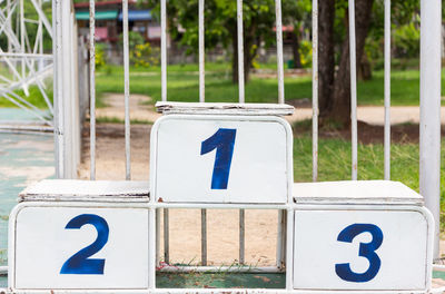 Information sign against blue sky