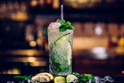 Close-up of mint drink