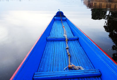 High angle view of ship moored at lake