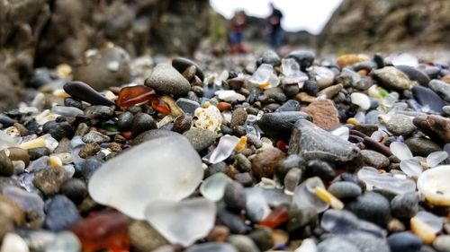 Close-up of stones on beach