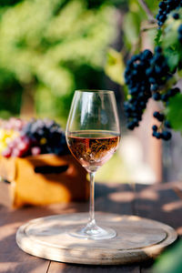 Close-up of wineglass on table
