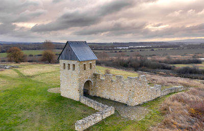 Schladen, germany, december 11., 2018, oblique aerial view of the imperial palace werla 