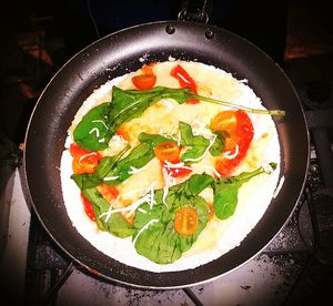High angle view of food in plate