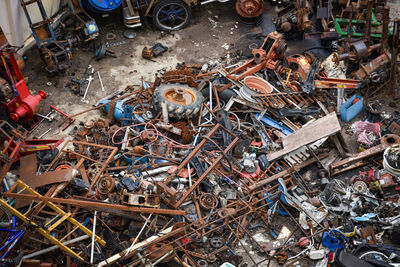 High angle view of old metal structure