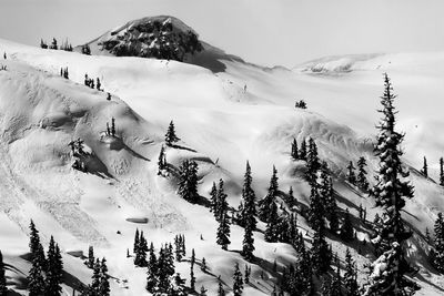 Scenic view of snow covered mountains against sky