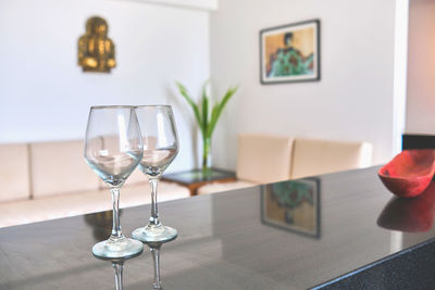 Close-up of wineglass on table