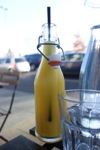 Close-up of yellow bottle