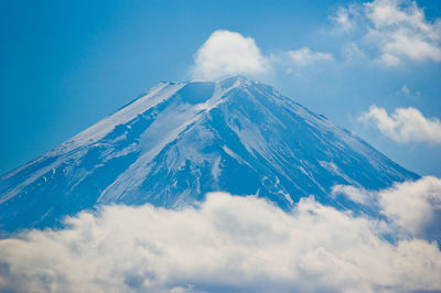 Low angle view of snowcapped mountain against sky