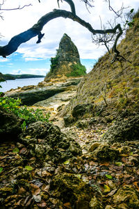 Scenic view of rock formation in sea