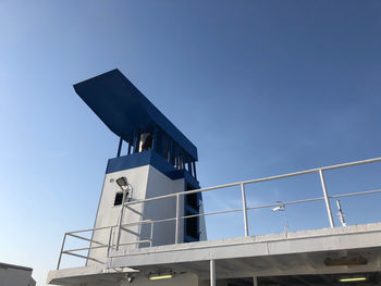 Ferry boat funnel against a blue sky