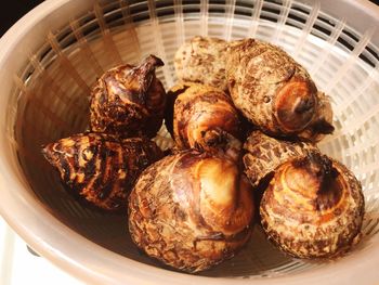 Close-up of yams in basket