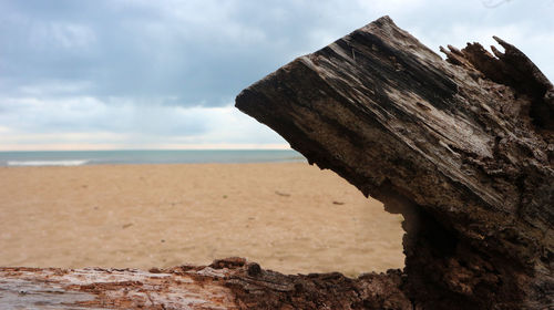 Scenic view of rocky beach against sky