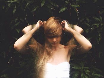 Portrait of beautiful woman with long hair
