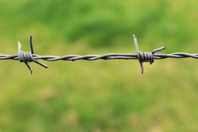 Close-up of barbed wire fence