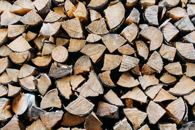 Full frame shot of logs in forest