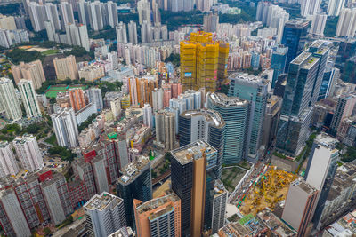 High angle view of city buildings