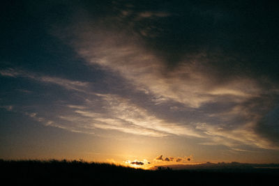 Scenic view of silhouette field against sky at sunset