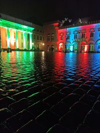 Illuminated building at night