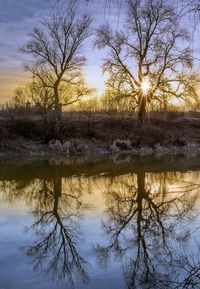 Scenic view of lake against sky during sunset