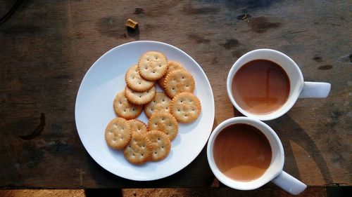 High angle view of coffee on table