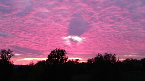 Low angle view of silhouette trees against dramatic sky