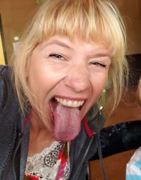 Portrait of smiling girl eating food