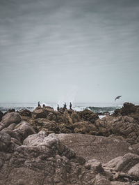 Rocks by sea against sky